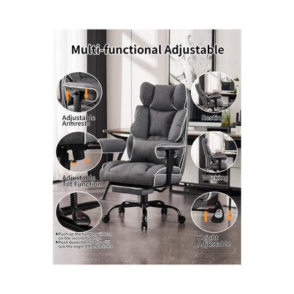 Efomao Fabric Office Chair, Big and Tall Office Chair 400 lb Weight Capacity, High Back Executive Office Chair with Foot Rest, Ergonomic Office Chair for Back Pain Relief, Gray