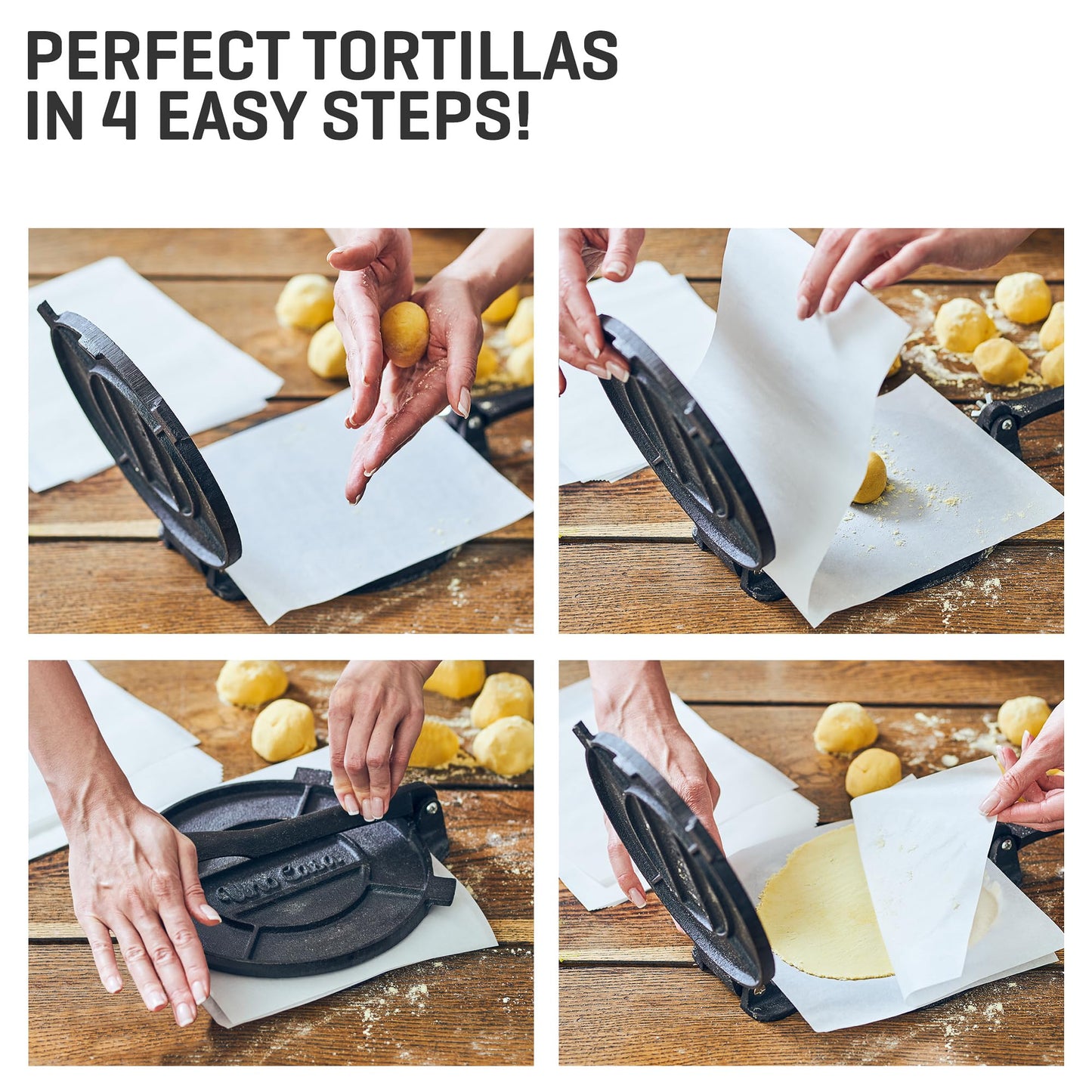 Uno Casa Tortilla Master Kit - Tortilla Press 8 Inch with 10.5 IN Comal Pan, 4 Taco Holders, and Tortilla Warmer - Complete Taco Tuesday Kit, Rotis, and Quesadillas - Unique Gift for Friends or Family