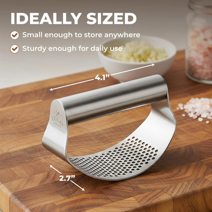 Zulay Kitchen Stainless Steel Garlic Press Rocker Set - Time Saving, Durable Strong Garlic Mincer Tool - Easy to Use & Clean Garlic Crusher Set with Peeler and Scraper Kitchen Gadget Smasher