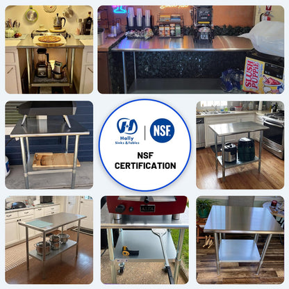 Hally Stainless Steel Table for Prep & Work 24 x 36 Inches, NSF Commercial Heavy Duty Table with Undershelf and Galvanized Legs for Restaurant, Home and Hotel