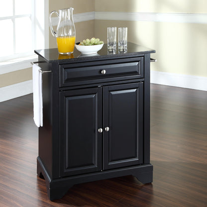 Crosley Furniture LaFayette Granite Top Small Portable Rolling Kitchen Island Storage Cart, Microwave Stand, Black