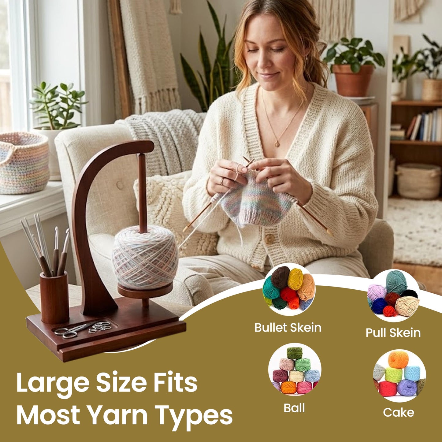 Yarn Holder for Crocheting and Knitting, High Strength Rotating Magnet, Wooden Crochet Yarn Spinner, Mobile Holder & Crochet Accessories Storage, Yarn Ball Holder Gift for Women Wife Grandma Mother