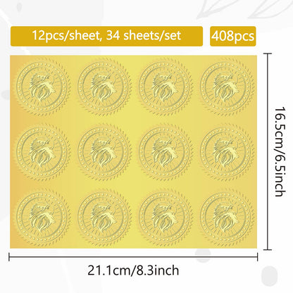 CRASPIRE 408Pcs Eagle Gold Foil Embossed Stickers 2" Bird Self Adhesive Envelopes Seals Sticker Round Labels for Independence Day Invitation Graduation Corporate Certificates Diplomas Gift Wrapping