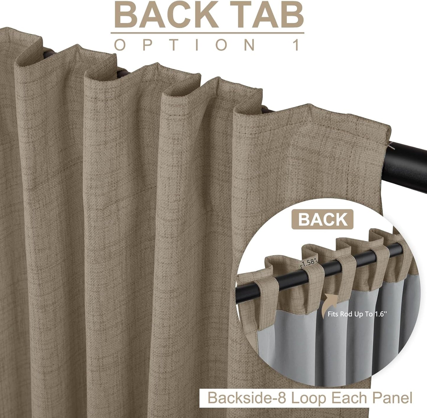 Plaza Taupe 100% Blackout Linen Curtains - Thermal Insulated Drapes for Bedroom | 50" W x 90" L, 2 Panels