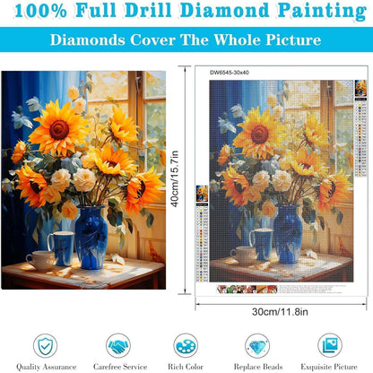 Diamond Art Painting Kits for Adults, Flower 5D Diamond Paint Dots Art Kit for Adult Beginner, Sunflowers DIY Round Gem Crystal Art Paintings by Diamond, Home Wall Decor Crafts 12x 16 inch