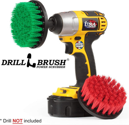 Drill Brush Combo Kit - Medium and Stiff 4-inch Round Spin Brush for Indoor/Outdoor Cleaning Supplies