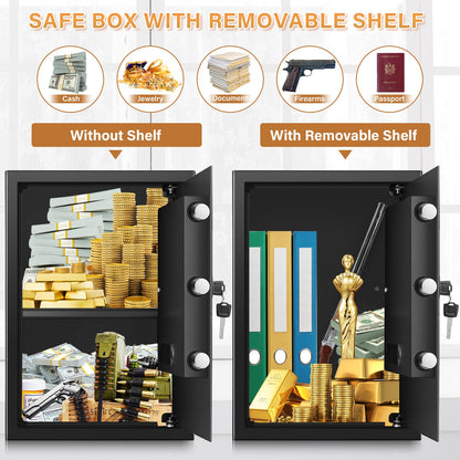 [19.7" Tall] Large Home Safe Box, Anti-theft Safes with Dual Alarm System, Digital Keypad and Spare Keys, Wall/Floor Mountable, Fire Proof Safe for Home Money Firearm Documents Medicines