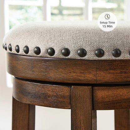 Signature Design by Ashley Valebeck Upholstered Swivel Stool, Cushioned Seat, Woven Fabric Upholstery, Wood, 24" H, Brown & Black