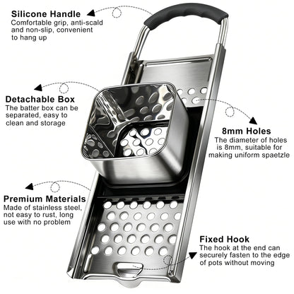 Spaetzle Maker, METLUCK Stainless Steel Spaetzle Press with Strainer Skimmer, Premium German Spaetzle Maker with Comfort Handle, Traditional Egg Noodle Dumpling Maker Tool for Home Cooking