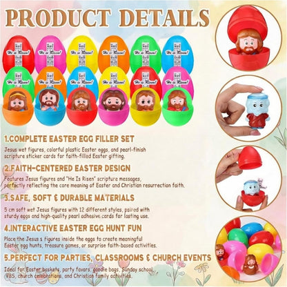 Novabright Easter Egg Set - 36 Colorful Eggs with Jesus Figures & Scripture Stickers for Church Hunts