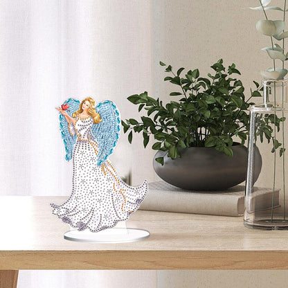 JZHYOAN Angel Diamond Art Desktop Ornaments Gem Painting Table Ornaments Diamond Painting Desk Stand Crystal Arts Mosaic Kit DIY Desktop Kits with Special Shape Gem Art for Adults