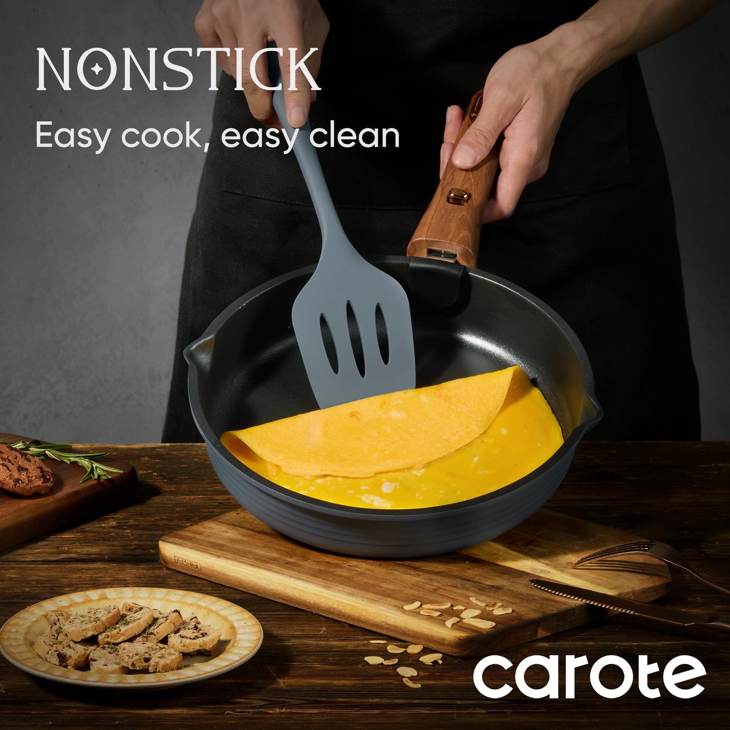 CAROTE 30-Piece Titanium Cookware Set, Nonstick Pots and Pans Set with Detachable Handle, RV Kitchen Cooking Set, Camping Use, Induction Compatible, Dishwasher & Oven Safe