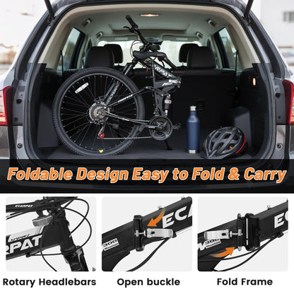 Ecarpat Folding Mountain Bike- 26 Inch Bikes for Adults, 21 Speed Full Suspension Foldable Bike for Men or Womens Bike Riders, High Carbon Steel Frame Dual Disc Brake MTB for Trek and Commuter