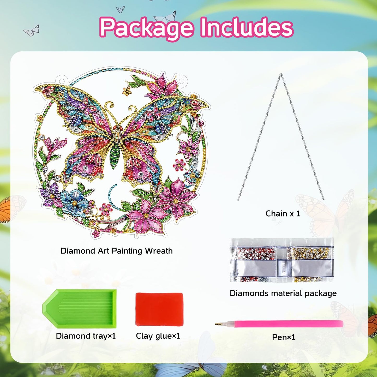 VeteUr RDCREW DIY Butterfly Diamond Art Wreath Kits - Special Shaped Rhinestone Diamond Painting Suncatcher Hanging Ornament Window Pendants Gift for Home Garden Wall Indoor Outdoor Decor, Small