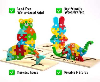 Montessori Mama Wooden Toddler Puzzles for Kids Ages 2-4, Montessori Toys for 3 Year Old, Animal Toddlers Toys Ages, 4-Pack Learning Toddler Puzzle
