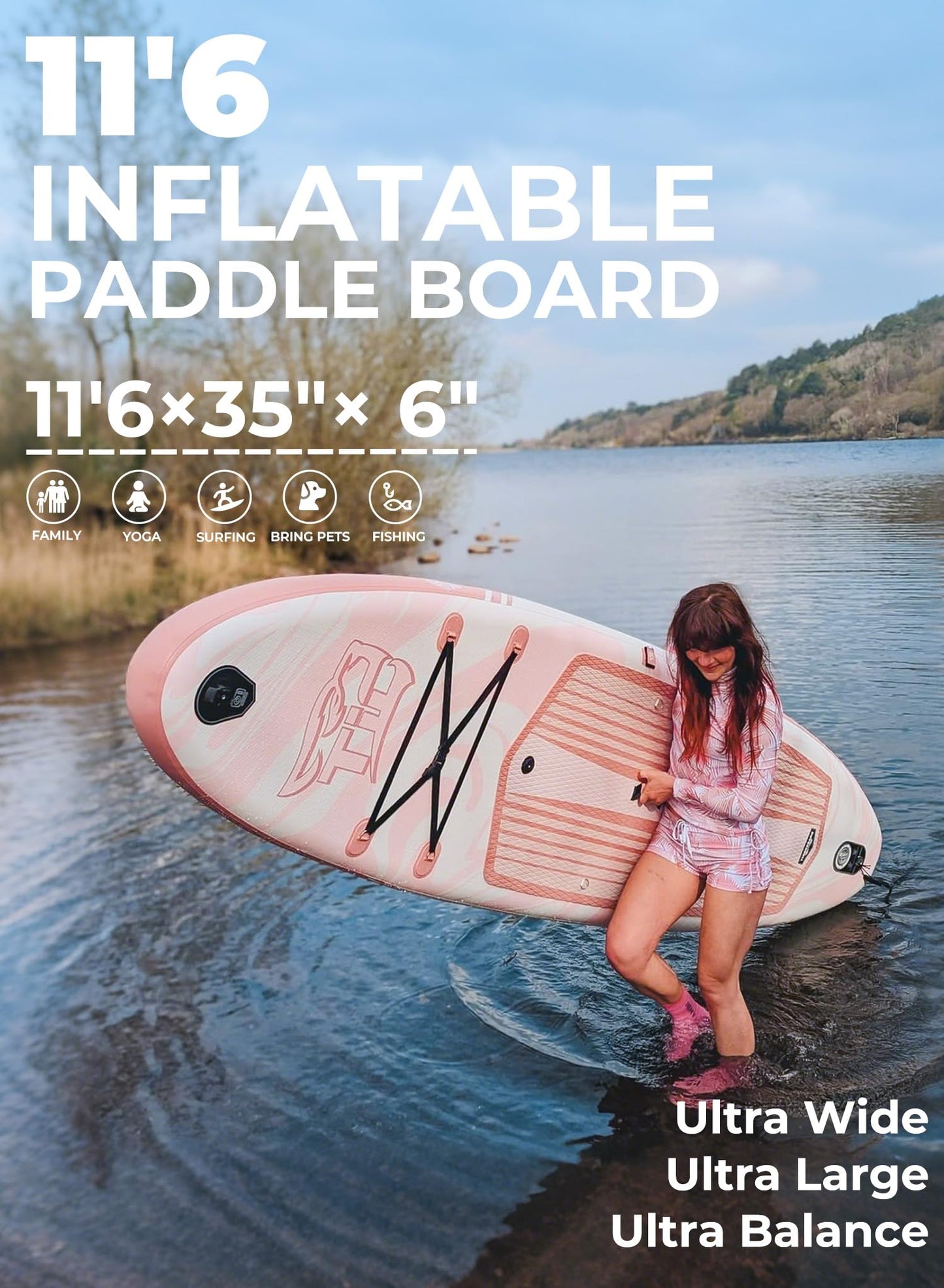 TIGERXBANG Inflatable Stand Up Paddle Board 11'6"×35"×6" with Complete Accessories, Premium Large Paddle Boards for Adults/Youth, Paddle Board Polar Rose Collection