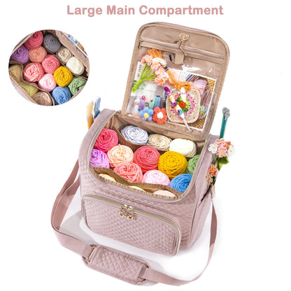 MYBAGZING Crochet Bag Organizer - Quilted Storage Bag with Hanging Hook, Ideal for Knitting & Crochet Accessories