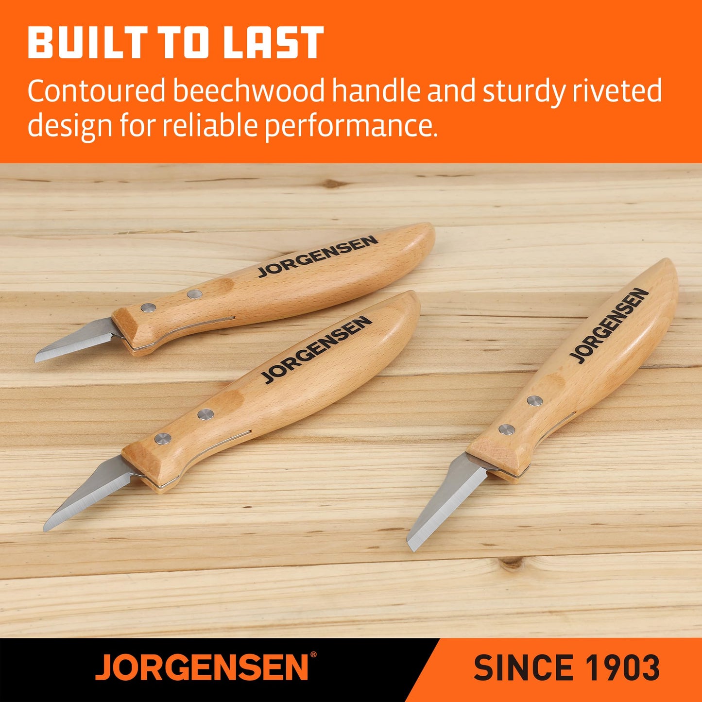 Jorgensen 3-Piece Wood Carving Tools, Stainless Steel Whittling Knife Set with Canvas Pouch, Protective Blade Cover, Ergonomic Curved Handle - Professional Wood Carving Kit for Beginners