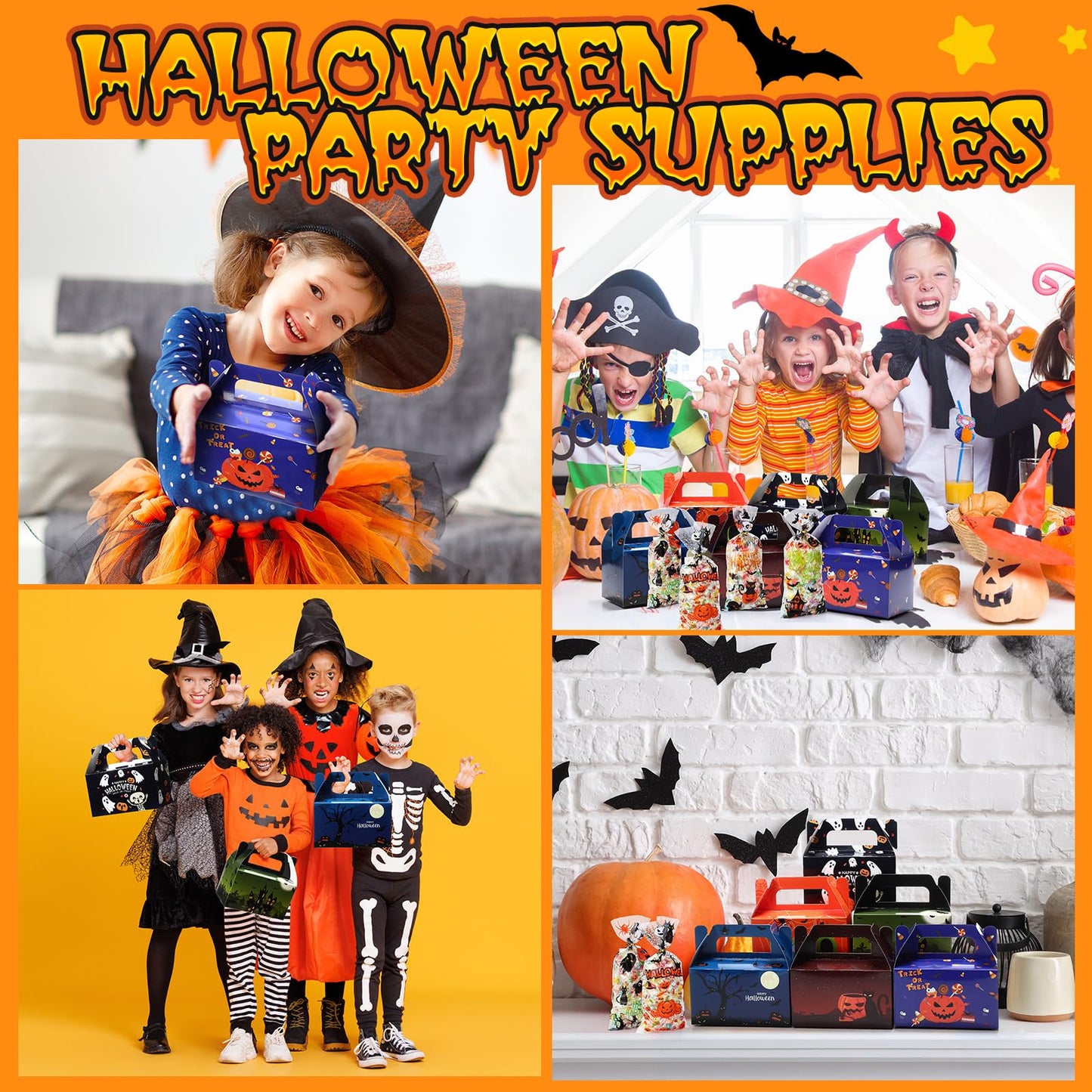 ReliThick 80 Pack Halloween Treat Box with Cellophane Bags Trick or Treat Goodie Cookie Candy Boxes for Treats Ghost Halloween Bag for Party