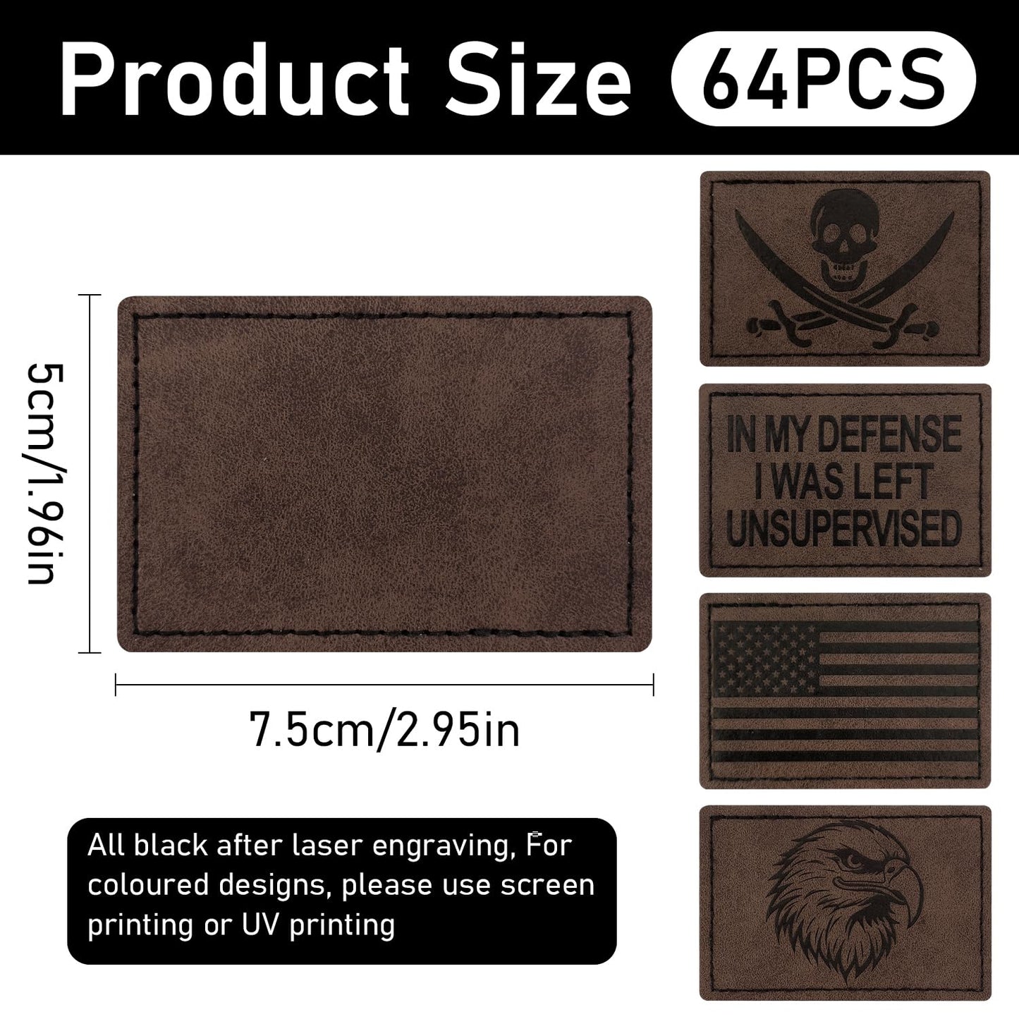 J.CARP 64Pcs Blank Leatherette Hat Patches with Adhesive, Iron on Leather Patches for Hats, Laser Engraving Heat Press Leather Patch for Fabric Clothes Repair Repair Rectangle Mix