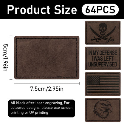 J.CARP 64Pcs Blank Leatherette Hat Patches with Adhesive, Iron on Leather Patches for Hats, Laser Engraving Heat Press Leather Patch for Fabric Clothes Repair Repair Rectangle Mix