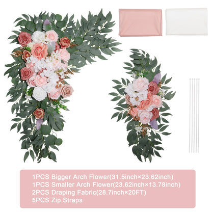 Xiomot Wedding Arch Flowers and Drape Kit (Pack of 4), 2pcs Hanging Flower Arrangement Ivory & Blush Draping Fabric Arch Decorations for Wedding Ceremony Reception