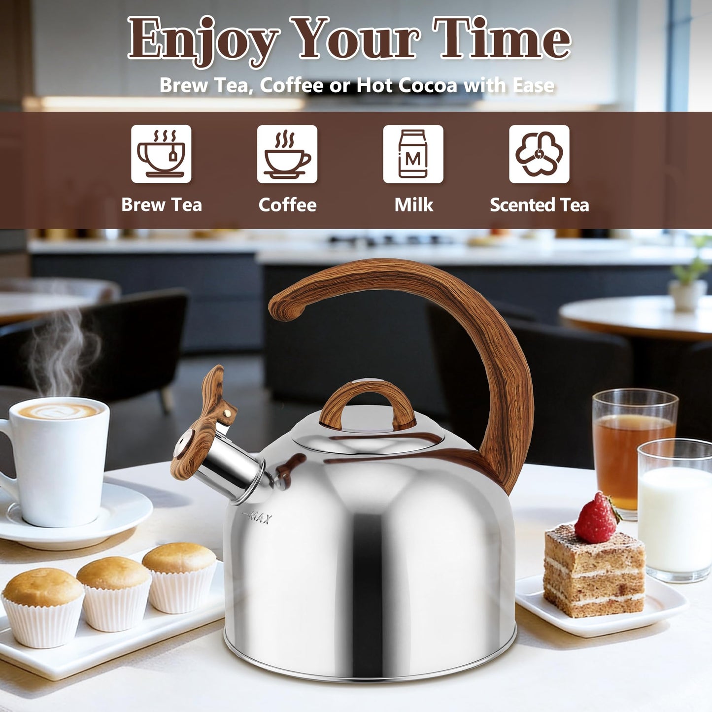 Harriet Tea Kettle Whistling Stovetop Tea Pot, 3.1QT Food Grade Stainless Steel Kettle for Boiling Water Coffee or Milk(Stainless Steel)