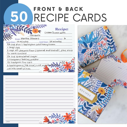 Jot & Mark Recipe Card Gift Box, 25 4x6 inch Cards, 14 Dividers, Decorative Tin Box