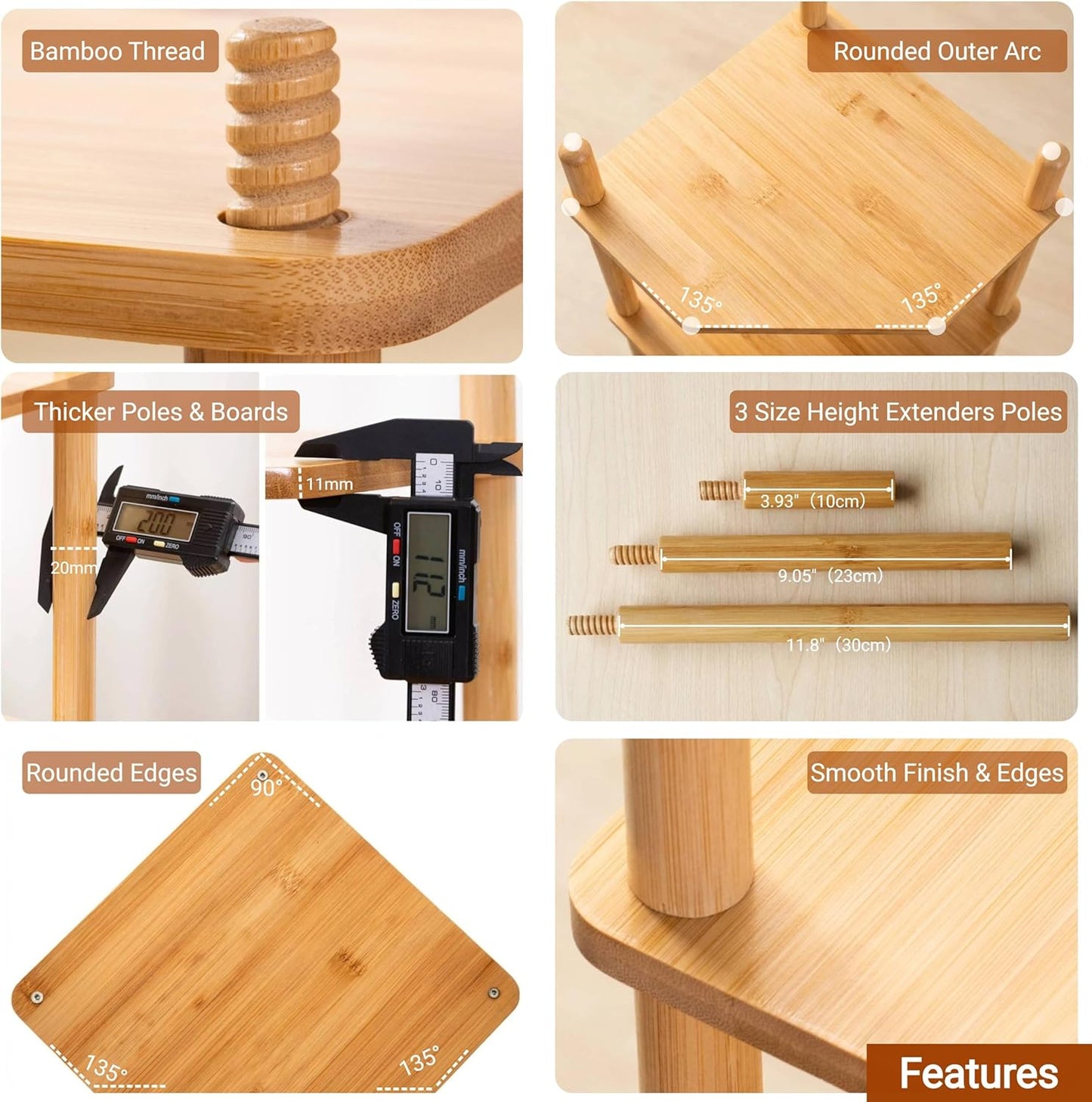 2-Tier Counter (1, 6.7" Expandable Bamboo Corner Shelf - Dish/Plate Organizer for Cabinet, Kitchen Shelf & Small