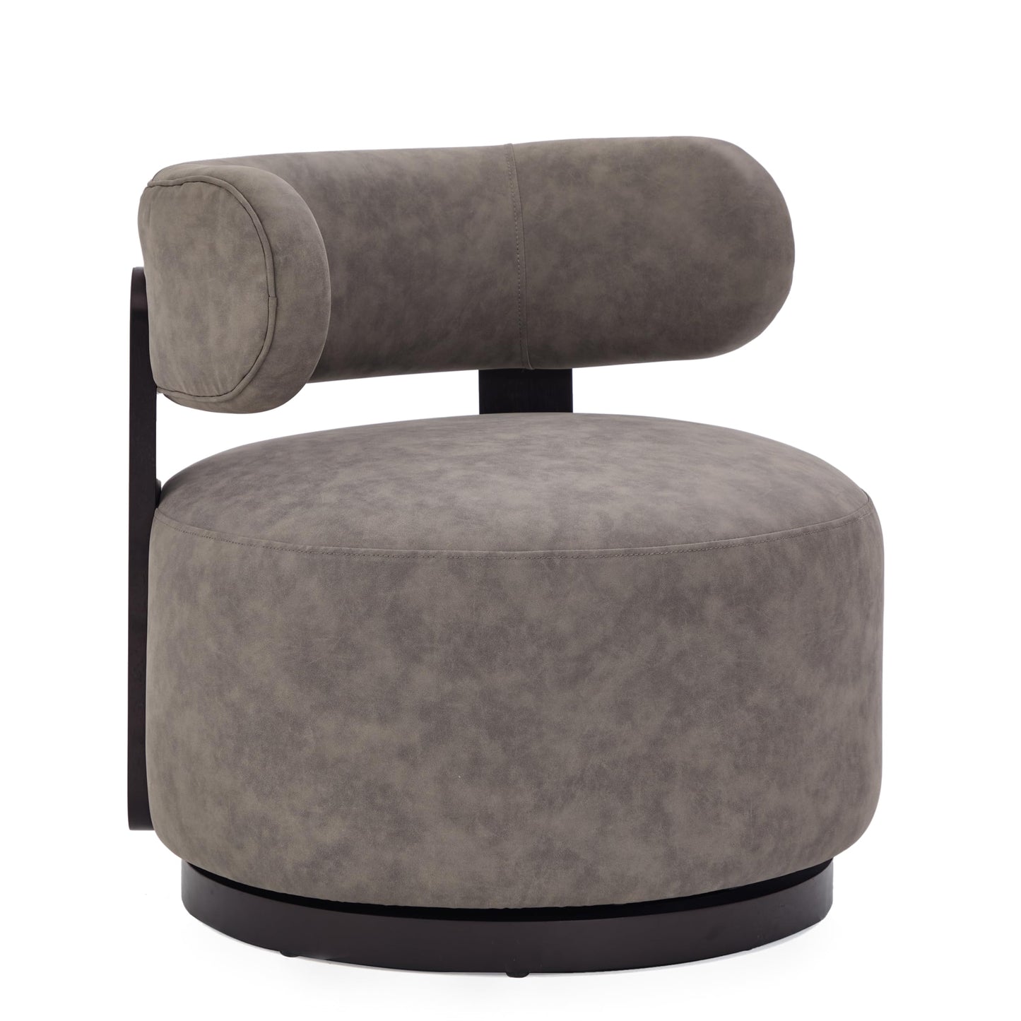 Christopher Knight Home Udon Faux Leather 360° Swivel Accent Chair, Solid Wood Living Room Swivel Chair, Rotating Single Lounge Sofa, Bedroom Comfy Reading Chair, No Assembly Needed, Dark Brown+Grey