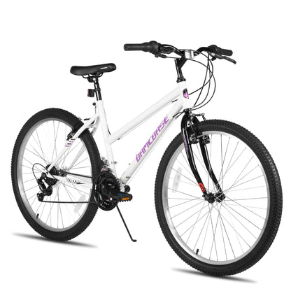 HILAND Bamcbase Womens Mountain Bike, 24 Inch 18 Speeds Hybrid Commuter Bicycle for Adults, Sport Hardtail Trail MTB White