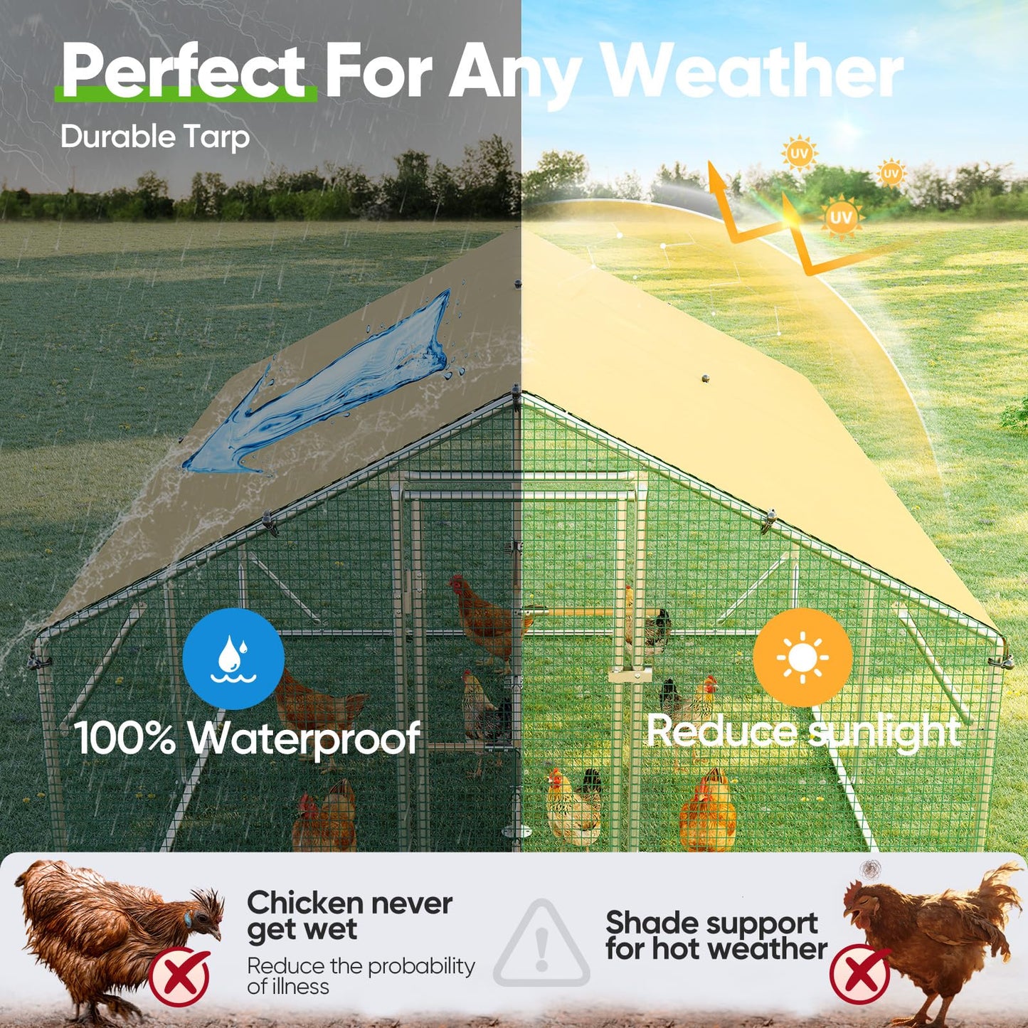 Quictent 12x9x6.6ft Metal Chicken Coop Run with Perch & Swing, Elite Series Large Walk-in Outdoor Poultry Cage Heavy Duty Predator Proof Hen Duck Rabbit Farm Pen House, Waterproof Anti-UV Cover