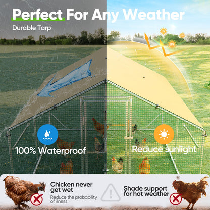 Quictent 12x9x6.6ft Metal Chicken Coop Run with Perch & Swing, Elite Series Large Walk-in Outdoor Poultry Cage Heavy Duty Predator Proof Hen Duck Rabbit Farm Pen House, Waterproof Anti-UV Cover