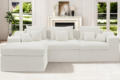 101" Modular Couch Sectionals with Ottoman, Big Comfy Cloud Couches, L Shaped 4 Seat Modular Sectional Sofa, Sectional Double Cushion Couches with Deep Seat for Living Room,No Assembly Required(Beige)