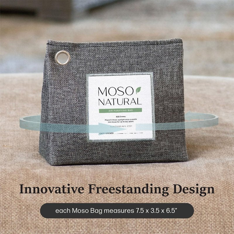 Moso Natural Air Purifying Bag 600g, Premium Bamboo Charcoal Odor Absorber, Room Deodorizer for Large Spaces, Bedroom, Kitchen, Basement, Pet Odor Eliminator for Home, 21oz Charcoal Bags