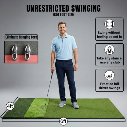 TriZone Pro - 6x4ft Premium Golf Mat | Tri Turf Golf Hitting Mat | Golf Mats Practice Indoor, Outdoor, with Simulator | Thick Base | Extra Large Size | Durable Golf Practice Mat with Tees