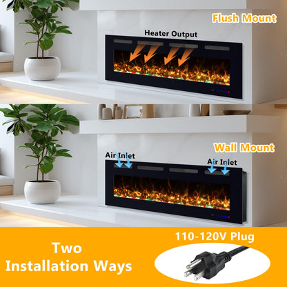 VILLABROT 42 Inch Ultra Thin Electric Fireplace Heater, Recessed & Wall Mounted Electric Fireplace Insert with Thermostat, 13 Flame Colors, Remote Control, 750/1500W for Living Room Bedroom