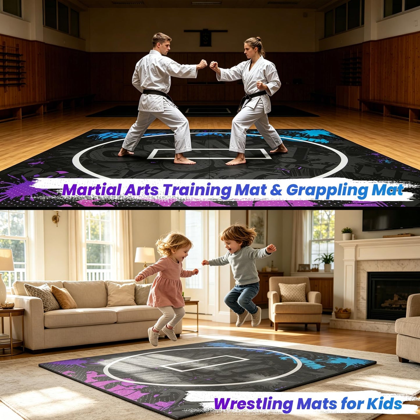 VOVERTAC Foldable Wrestling Mat - 3cm Thick Foam BJJ Mats for Home, Folding Wrestling Mats for Garage, Non-Slip Jiu Jitsu Mats for Grappling, Judo, Martial Arts, Kids & Outdoor