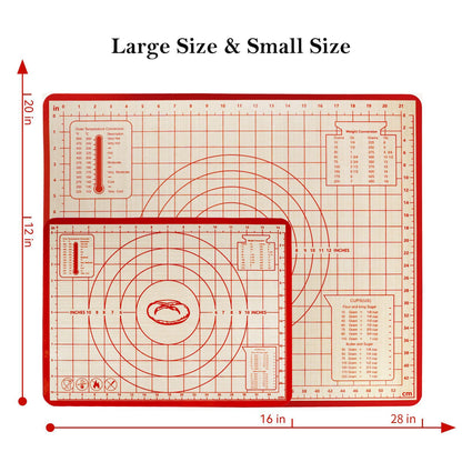 Silicone Baking Mat,28in×20in & 16in×12in Pastry Mat,Measuring Non-slip Dough mat Mats for Baking,Kneading Dough,Table Mats Red(2Pack)