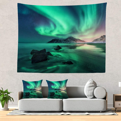 Batmerry Northern Lights Tapestry, Space Galaxy Night Starry Image, Picnic Mat, Beach Towel, 51.2 x 59.1 Inches