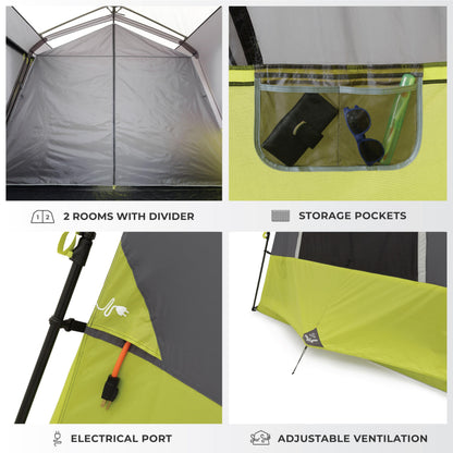 CORE 10 Person Instant Cabin Tent | Large Multi Room Family Pop Up Tent for 2 Minute Camp Setup | Included Storage Pockets for Camping Accessories