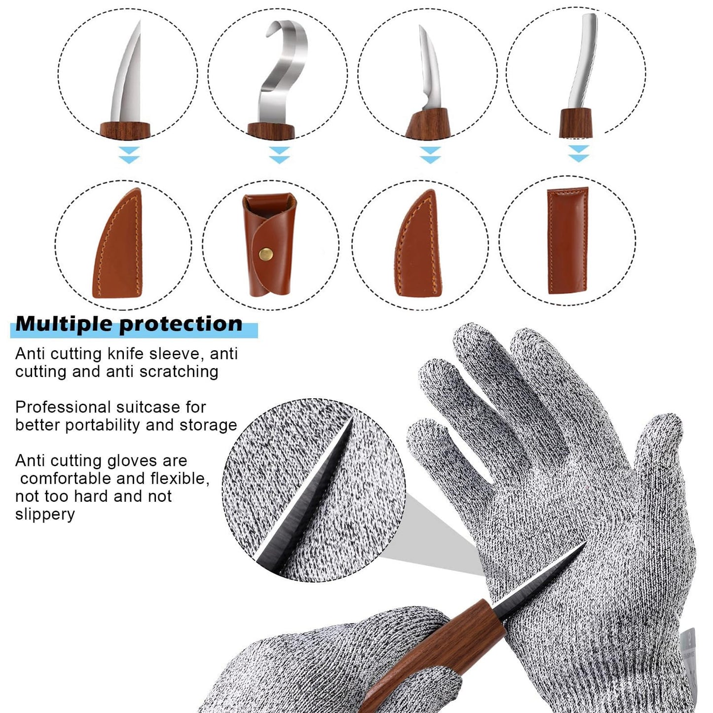 Sttargxing Wood Carving Tools Set,Detail and Hook Carving Knife Kit for Beginners,Trimming Knife for Spoon Bowl Cup Woodwork,Square handle design and 6pcs SK2 Carbon Steel Wood Carving Knives（10pcs）
