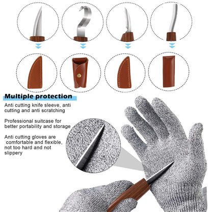 Sttargxing Wood Carving Tools Set,Detail and Hook Carving Knife Kit for Beginners,Trimming Knife for Spoon Bowl Cup Woodwork,Square handle design and 6pcs SK2 Carbon Steel Wood Carving Knives（10pcs）