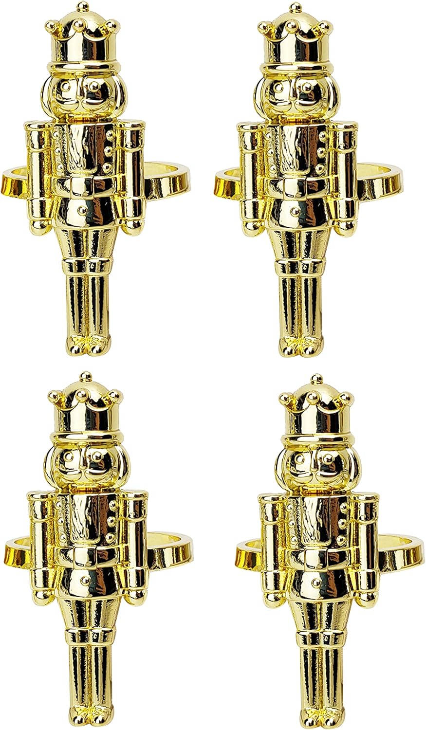 Fennco Styles Nutcracker Metal Napkin Rings - Set of 4 Dark Gold Decorative Holders for Dining Table & Holiday Decor