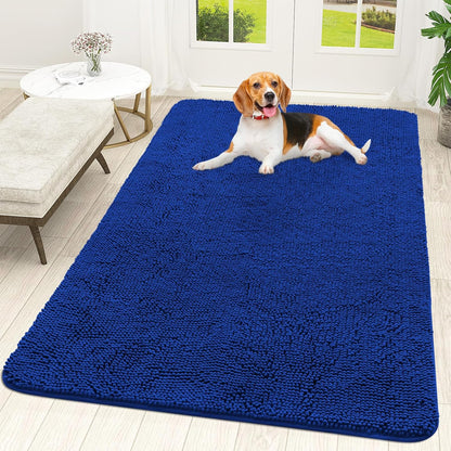 OLANLY Dog Door Mat - Absorbent Non-Slip Chenille Mat for Muddy Paws | 59x35 Royal Blue