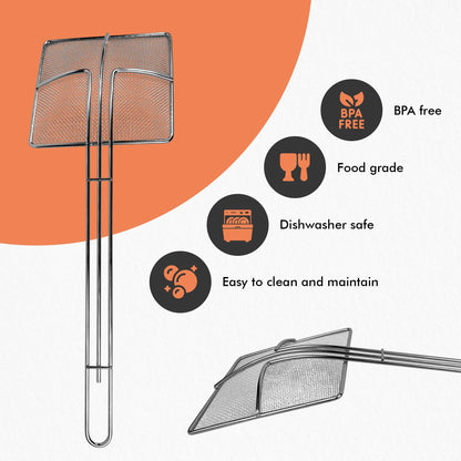 Cuisine Ready Wire Mesh Strainer with Long Handle | 2-Pack | 6.5" Square Frying Spoon | Cooking Oil Strainer for Deep Fryer & Professional Restaurant Use | Commercial Grease Skimmer