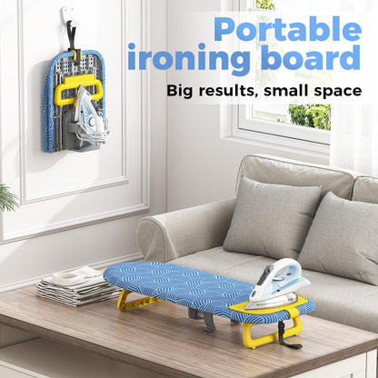 KINGBOARD Tabletop Ironing Board, Small Ironing Board with Iron Holder, Foldable Mini Iron Board, Easy Storage for Travel & Dorm, 12x32 Blue