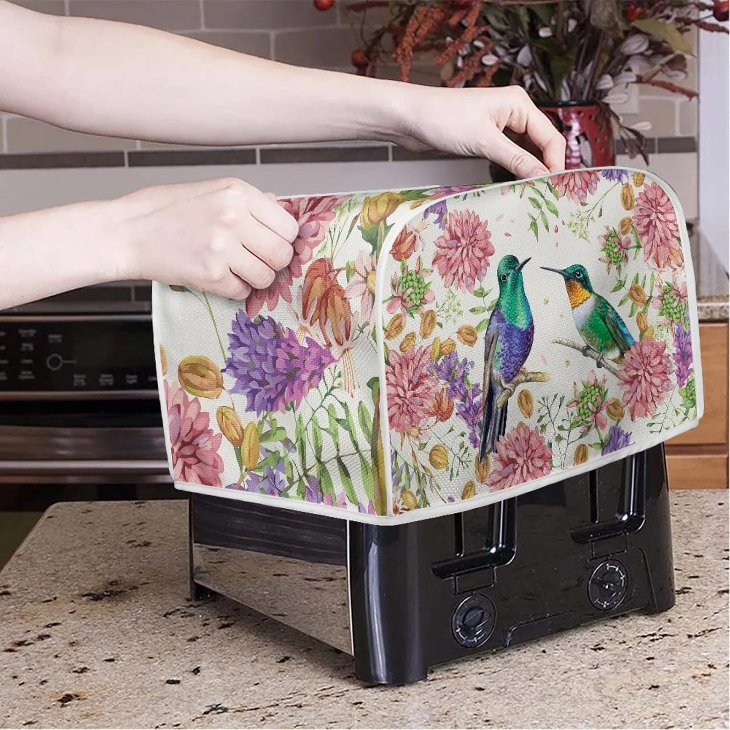 Bird Flowers Painting Toaster Cover Washable 2-Slice Toaster BreadMaker Machine Organizers Bag