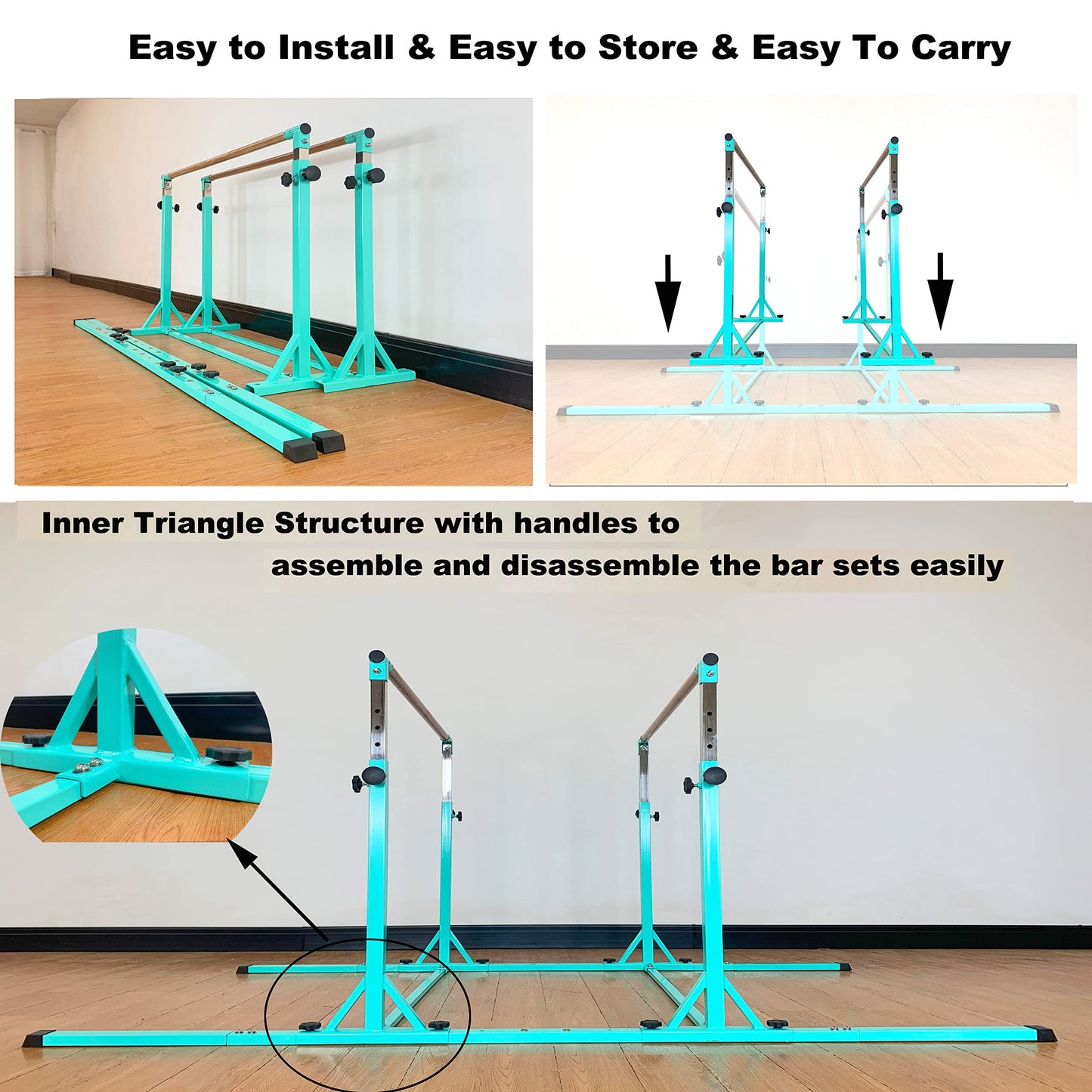 MARFULA Gymnastics Double Horizontal Bars 3Play Gymnastic Parallel Bars with Mat Uneven Bars Gymnastics Training Bar with 304 Stainless Steel Regulating Arms & Fiberglass Rail for Home Club Use