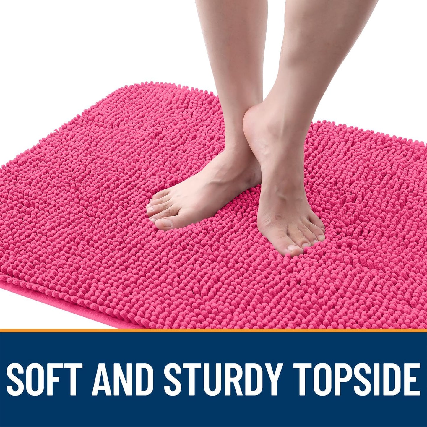 OLANLY Dog Door Mat - Absorbent Non-Slip Washable Chenille Mat for Muddy Paws | 34x21 Hot Pink